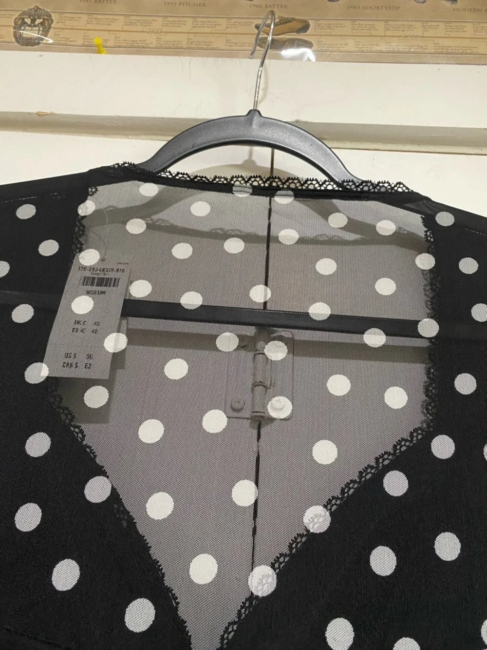 Abercrombie Fitch Blouse medium Bra Free Black Polka Dot Long-Sleeve V-Neck Top - Picture 9 of 13